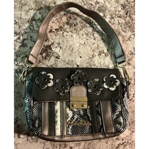 CARLOS‎ FALCHI Faux Snakeskin Metallic Floral Small Shoulder Bag Purse Y2K Style